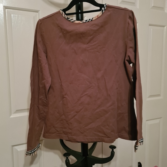 BURBERRY london Womens Tops Brown Fits 8-10 Roundneck Longsleeves Bodyfit Blouse - Picture 6 of 6